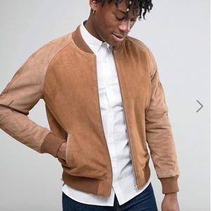 ASOS Suede Bomber Jacket in Tan
